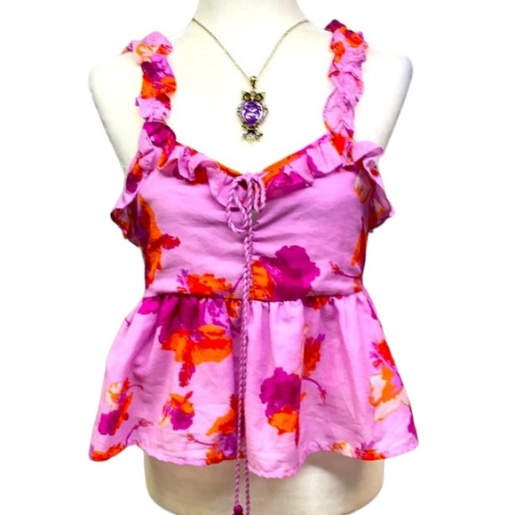 America & Beyond Pink Ruffle Sleeves Blouse - Picture 2 of 5